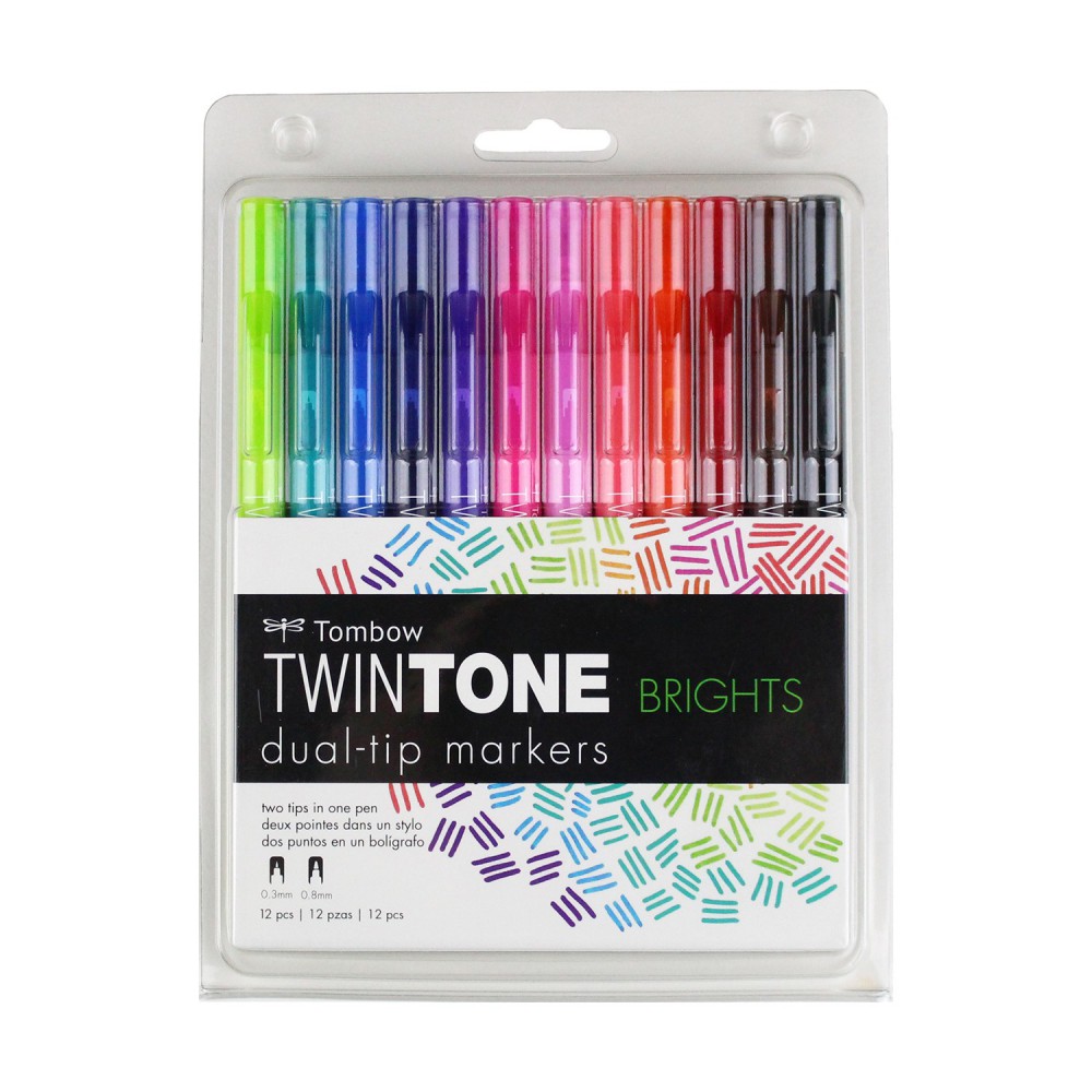 Tombow Twintone 12'li Çift Taraflı Markör - Parlak Renkler
