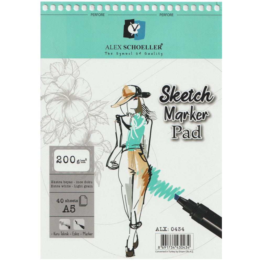 Alex Schoeller Spiralli Sketch Marker Pad 200gr A5 40 Yaprak / ALX:0434