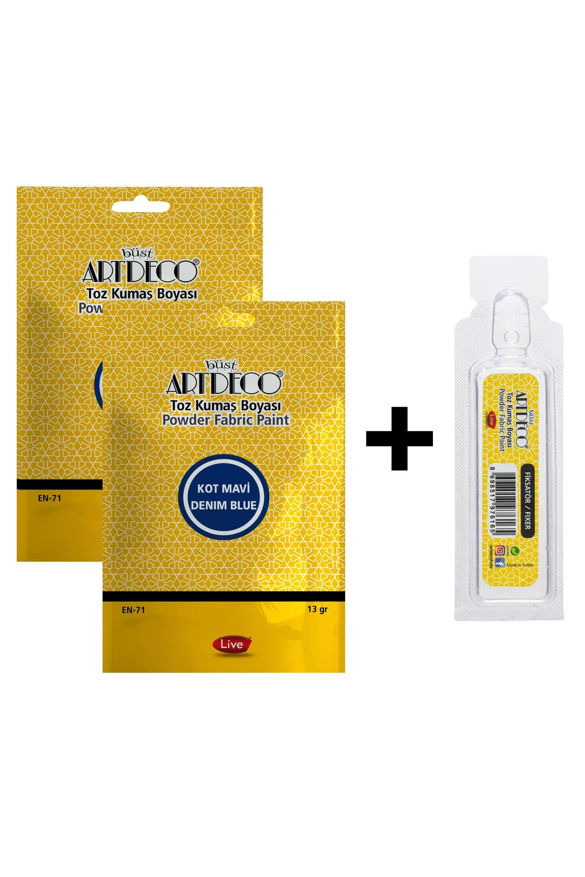 Artdeco Toz Kumaş Boyası Kot Mavi 2 Paket + Fiksatör Sabitleyici 1 Paket