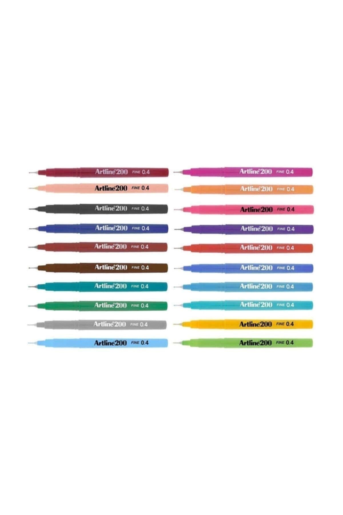Artline 200 0.4 mm Çizim Kalemi 20 RENK + 1 Adet RULO kalemlik hediye