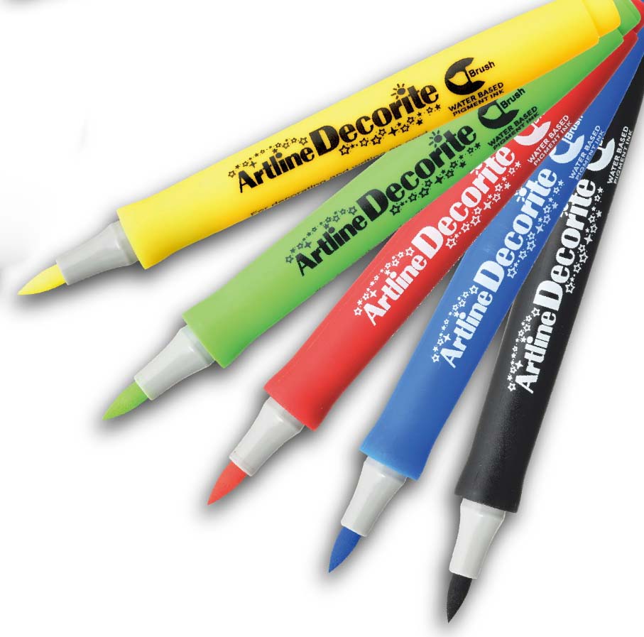 Artline Decorite Brush Marker Su Bazlı Kalem 5'li Set - ANA RENKLER- (sarı, yeşil, kırmızı,mavi, siyah)