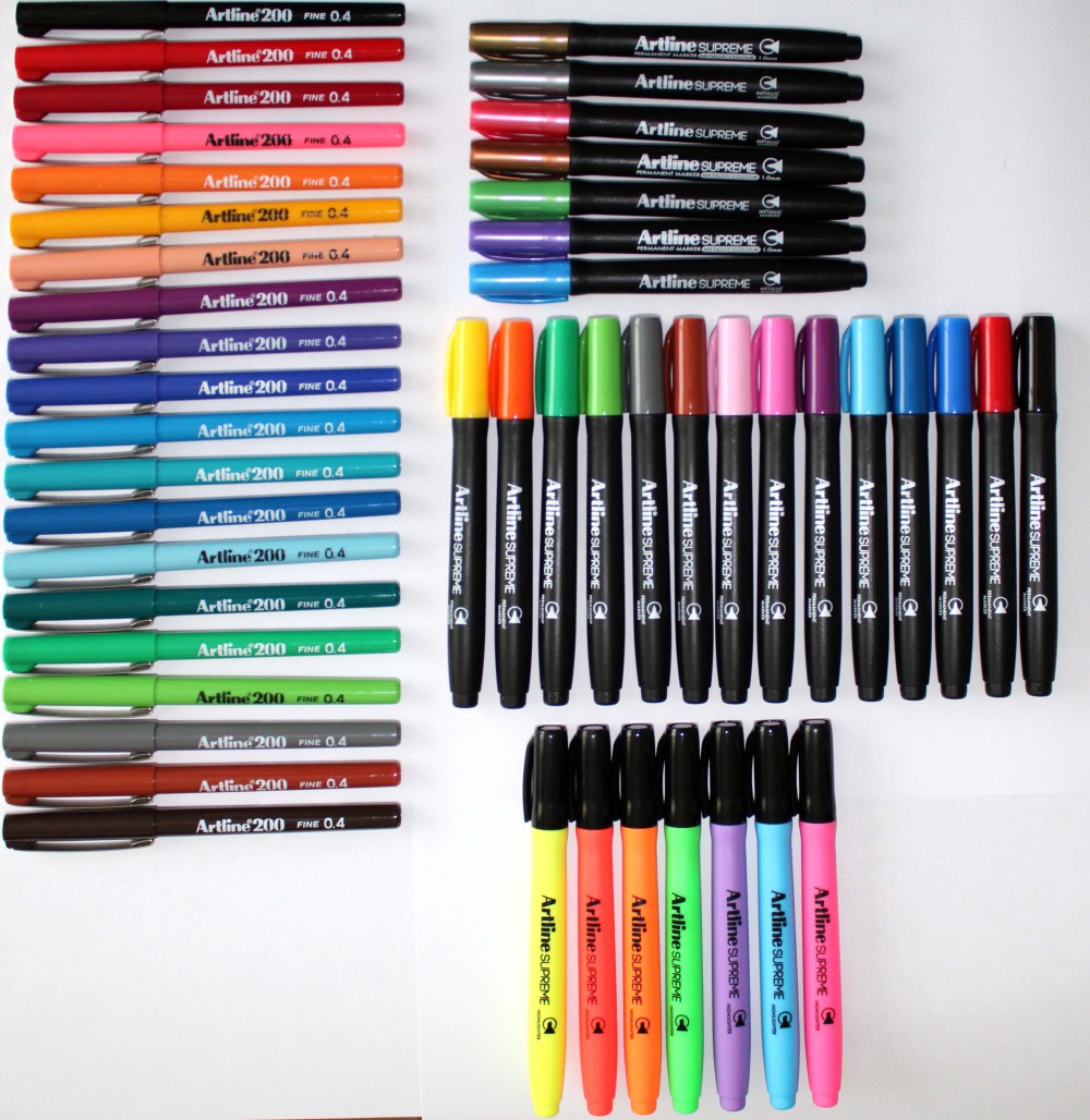 Artline Supreme 21 Renk Markör + 7 Renk Kalem Tipi Fosforlu + Artline 200 20 Renk Fineliner Kalem Seti (48 Adet Kalem)