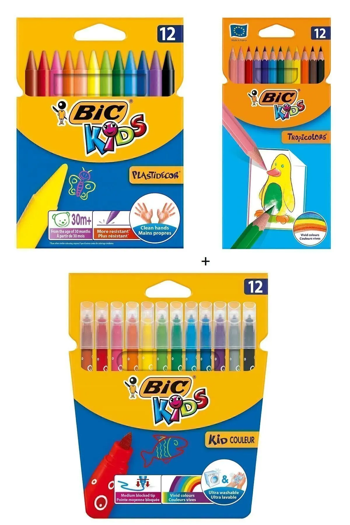 Bic 12'li Plastidecor Mum Boya + Tropicolor Kuru Boya + Keçeli Boya Set Bic 12'li Plastidecor Mum Boya + Tropicolor Kuru Boya + Keçeli Boya Set