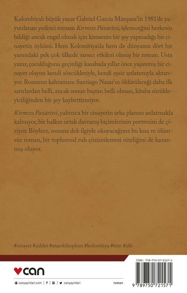 Can Yayınları Kırmızı Pazartesi - Gabriel García Márquez