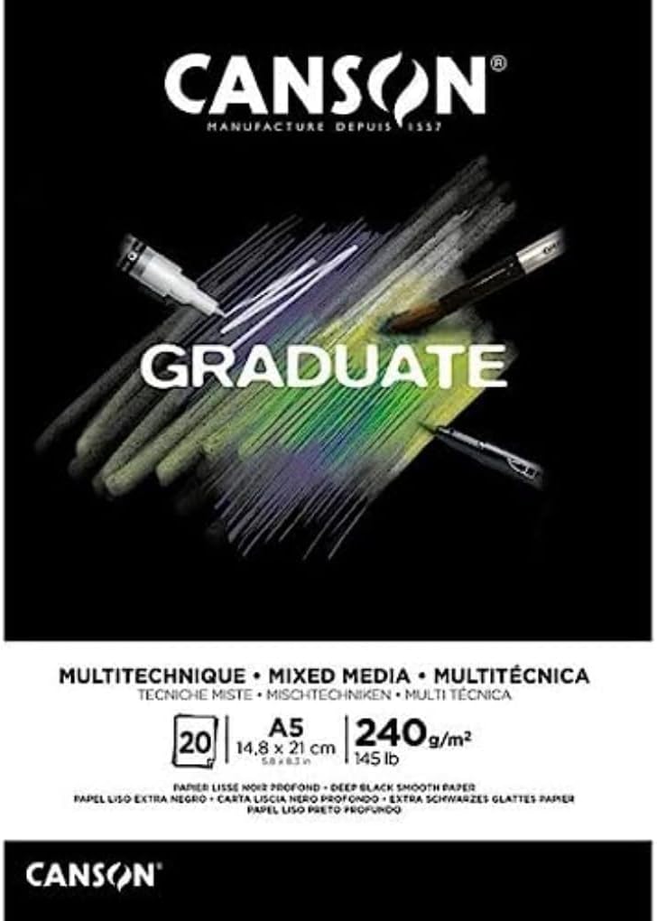 Canson Graduate Black Mix Media A5 240gr 20yp Çok Amaçlı Blok / 400131097 Canson Graduate Black Mix Media A5 240gr 20yp Çok Amaçlı Blok / 400131097