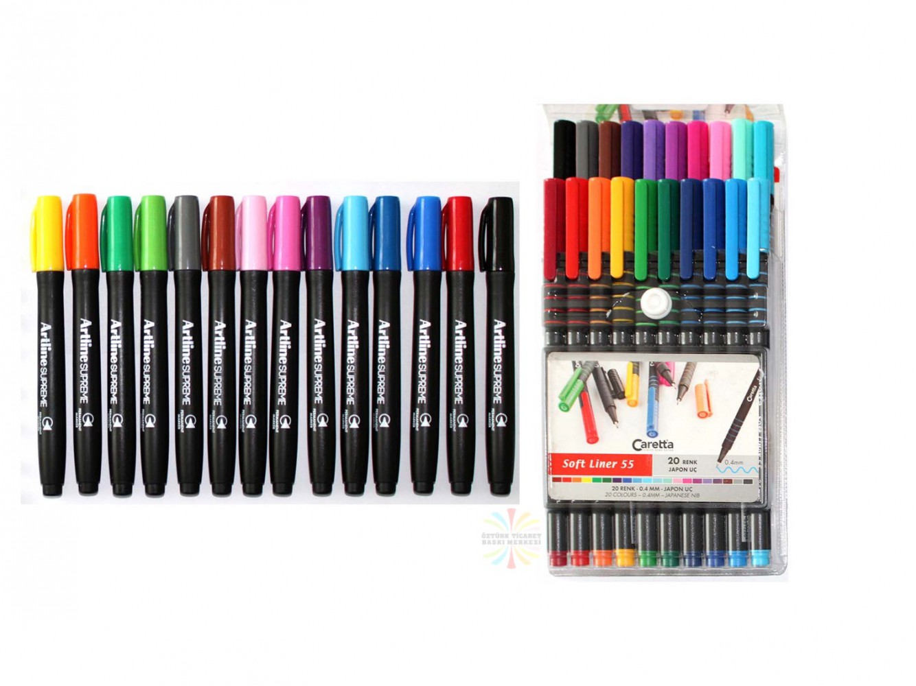 Caretta Soft Liner 55 Kalem 0,4mm Keçe Uçlu Kalem 20 Renk + Artline Supreme 14'lü Kalıcı Markör Set