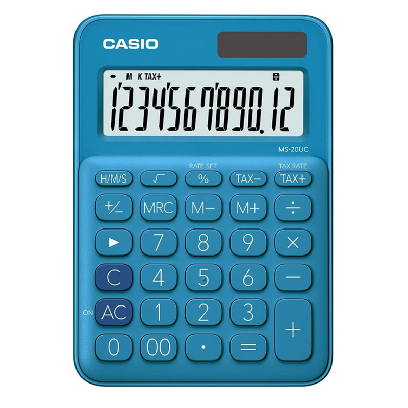 Casio 12 Haneli Masaüstü Hesap Makinesi Mavi / MS-20UC-BU Casio 12 Haneli Masaüstü Hesap Makinesi Mavi / MS-20UC-BU