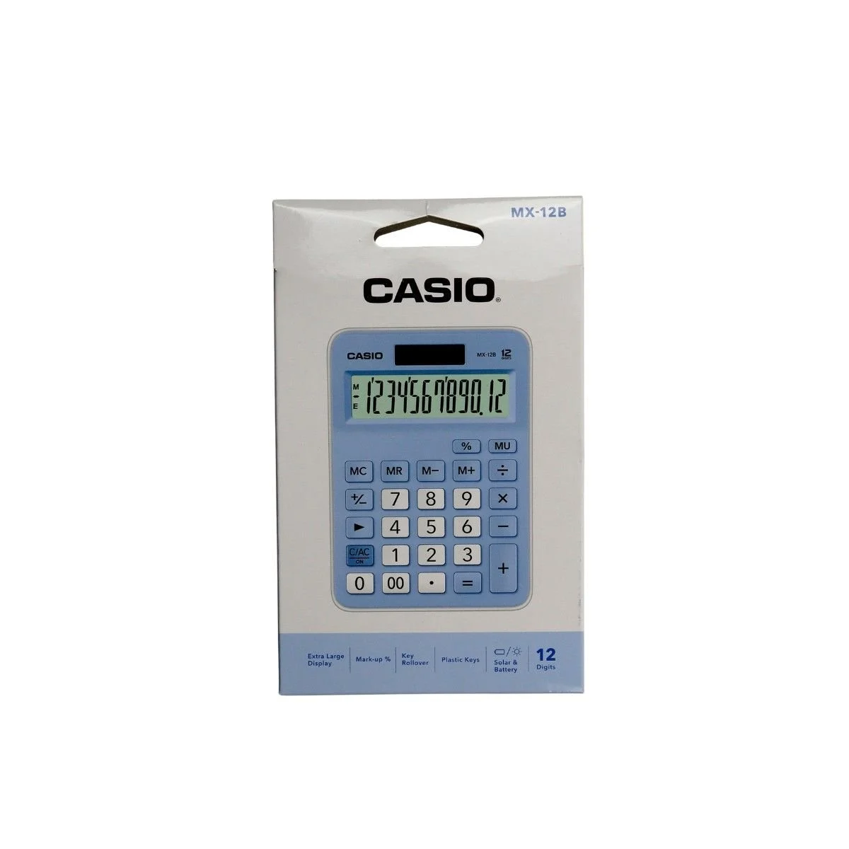 Casio (12 Haneli) Mini Masaüstü Hesap Makinesi Açık Mavi / MX‑12B‑LB