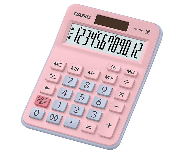 Casio 12 Haneli Mini Masaüstü Hesap Makinesi Pembe - Mavi / MX‑12B‑PKLB