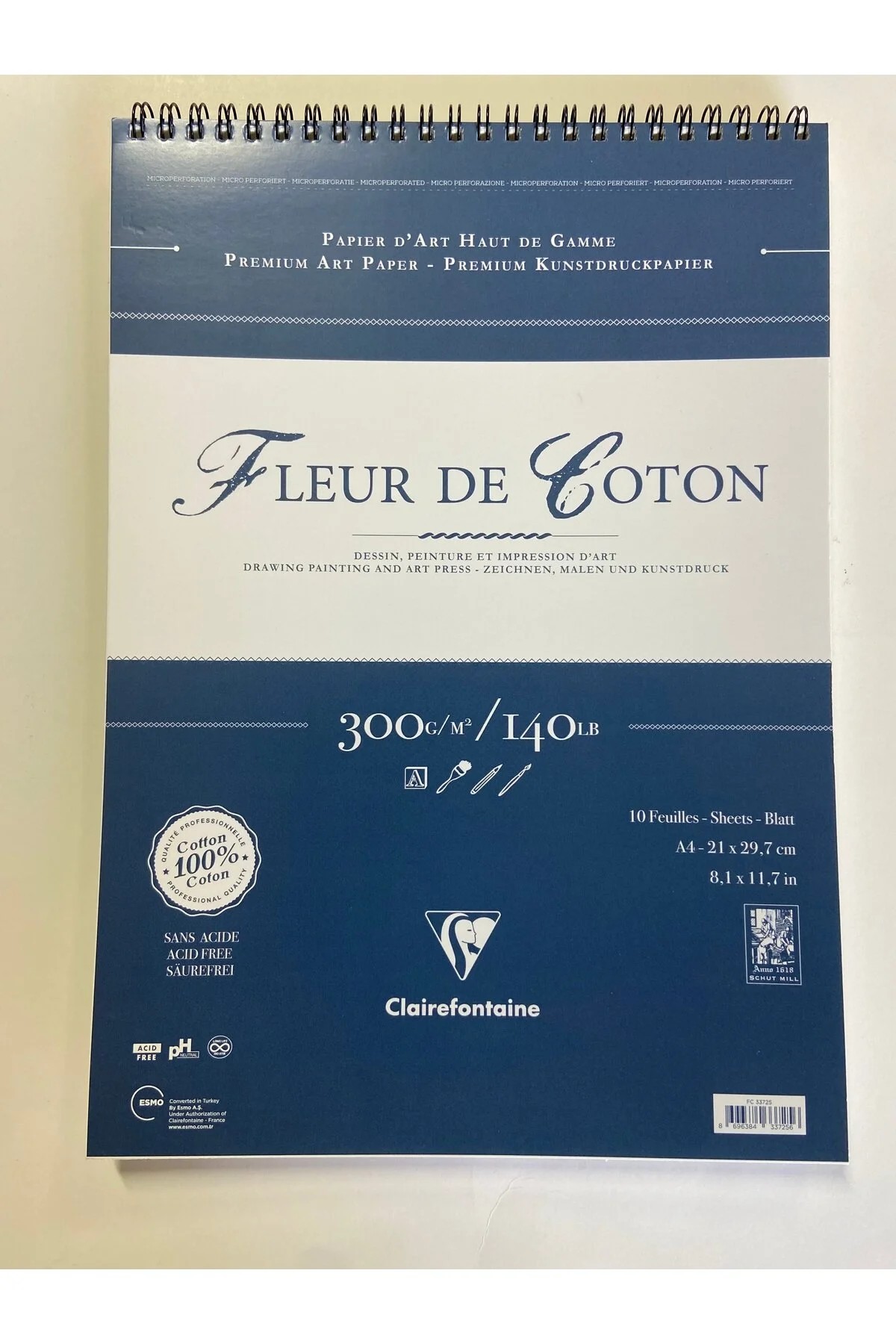 Clairefonraine Fleur De Coton A4 300gr 10yp Üstten Spiralli %100 Pamuk Sulu Boya Defteri / 33725