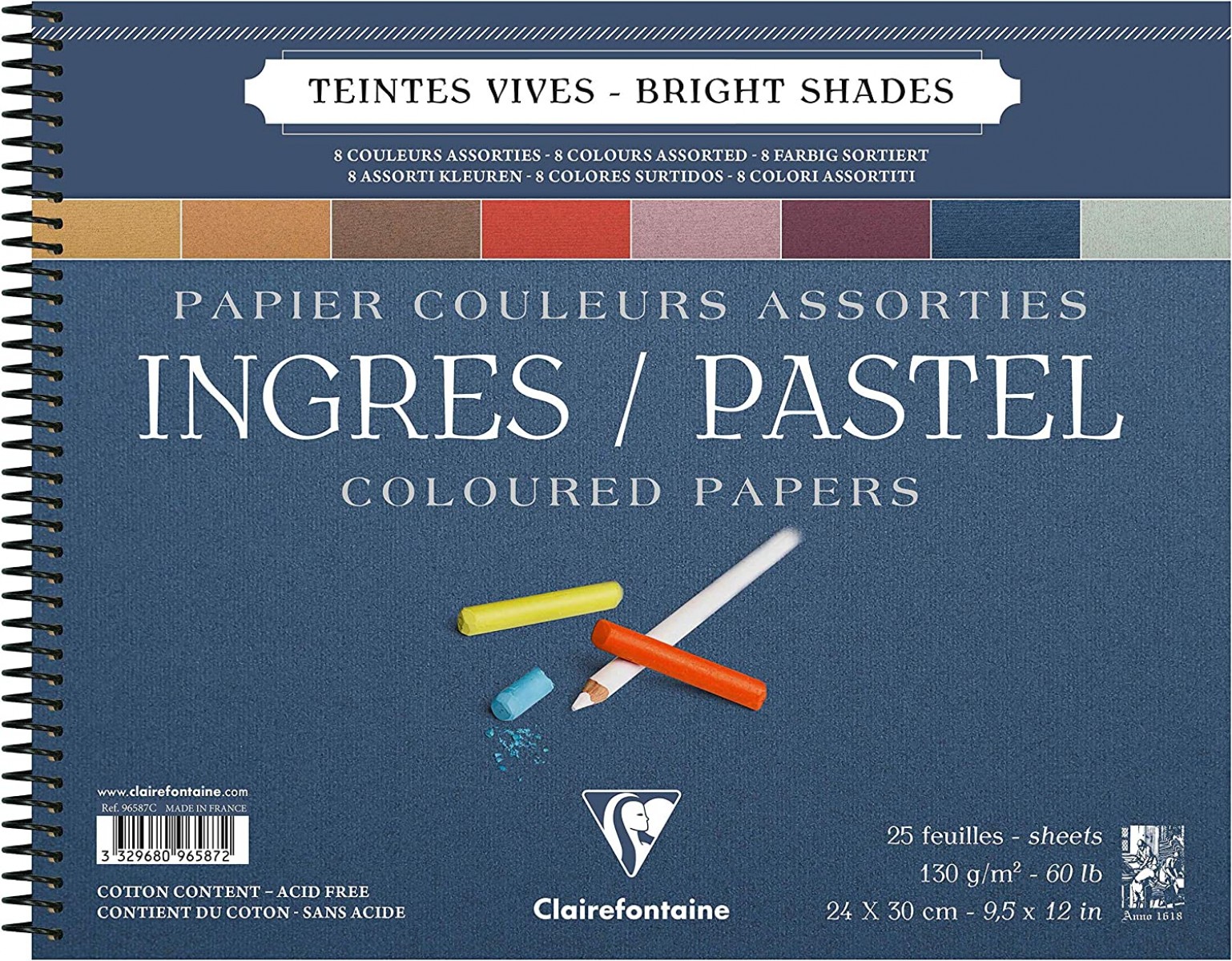 Clairefontaine Ingres 24x30cm 130gr 25yp Spiralli Pastel Blok / 96587