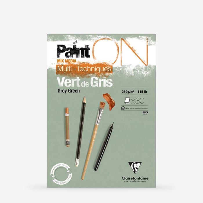 Clairefontaine Paint On Mix Media Dikişli A5 250gr 30yp Karışık Teknik Çizim Blok - Grey Green