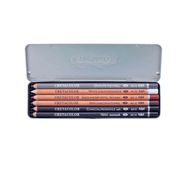 Cretacolor Basic Drawing Set Temel Çizim Kalemleri Eskiz Seti 6'lı Metal Kutu / 40006 Cretacolor Basic Drawing Set Temel Çizim Kalemleri Eskiz Seti 6'lı Metal Kutu / 40006