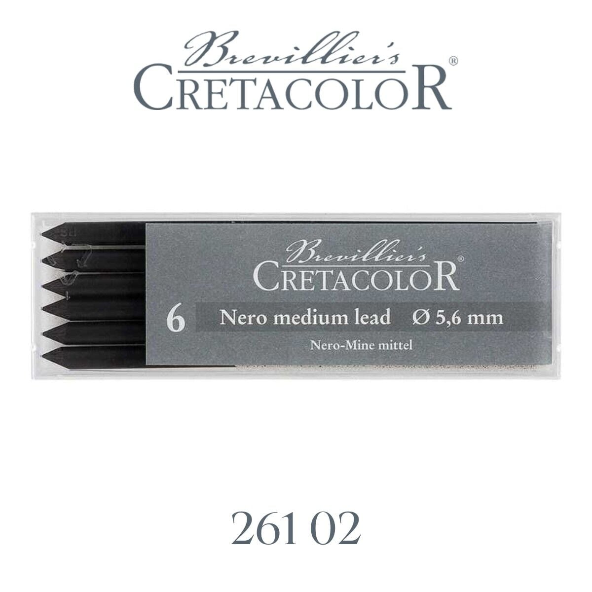 Cretacolor Nero Medium Lead 5.6mm Portmin Yağlı Kömür Kalem Ucu 6'lı Orta / 26102