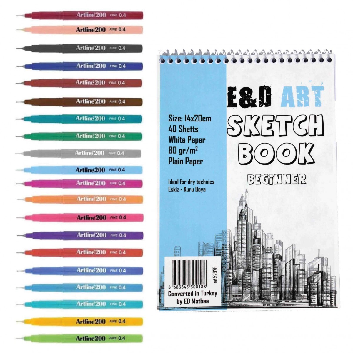 E&D ART Beginner Sketch Book + Artline 200 20'li Set E&D ART Beginner Sketch Book + Artline 200 20'li Set
