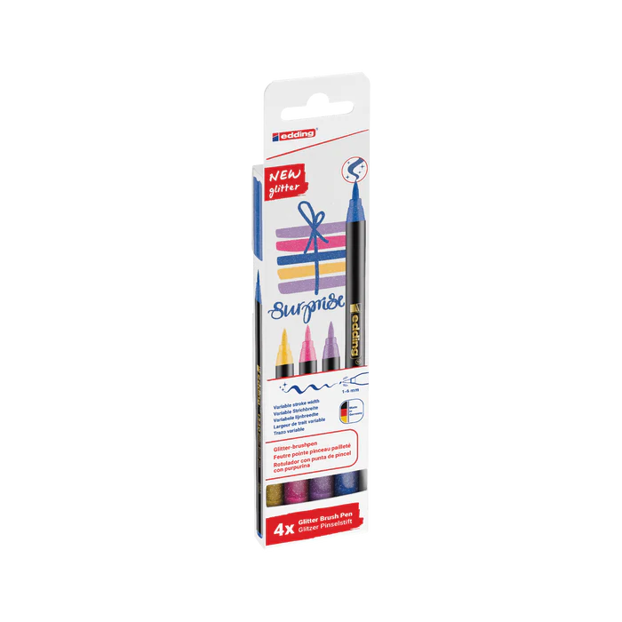 Edding 1340 Glitter Colors 4'lü Simli Fırça Uçlu Kalem Seti / 4-1340-4-3