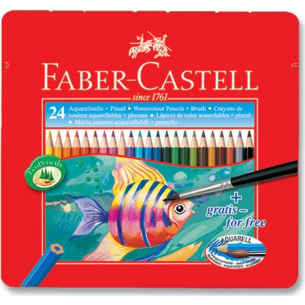 Faber Castell 24 Lü Metal Kutu Aquarel Kuru Boya Kalemi