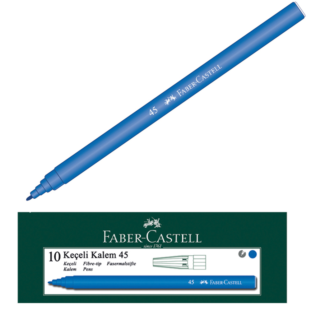 Faber Castell No:45 Keçeli Kalem 10'lu Kutu Mavi Faber Castell No:45 Keçeli Kalem 10'lu Kutu Mavi