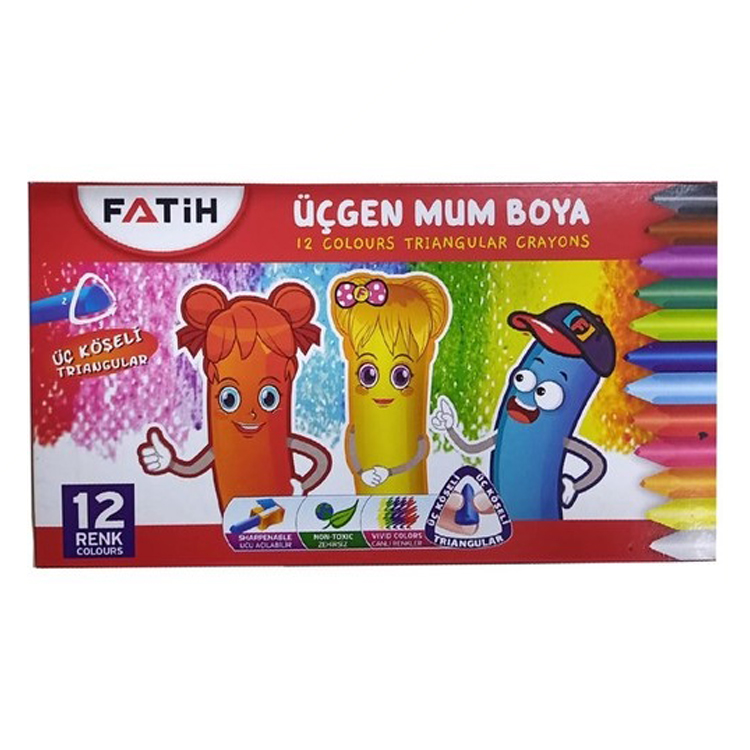 Fatih 12'li Üçgen Mum Boya Karton Kutu /