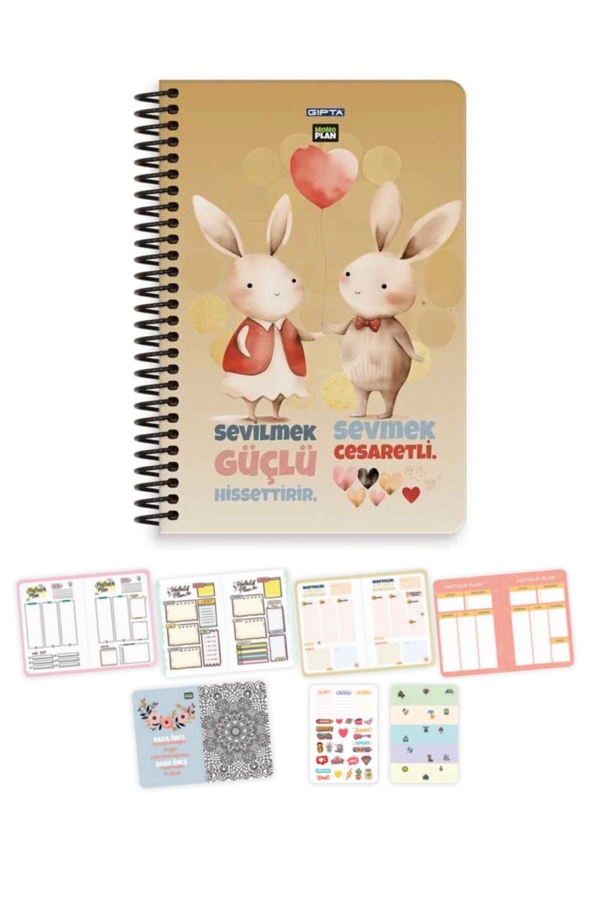 Gıpta Mono Plan Spiralli Sevilmek Sevmek Sert Kapak 96 Yaprak 17*24 Haftalık Planlayıcı / B-30