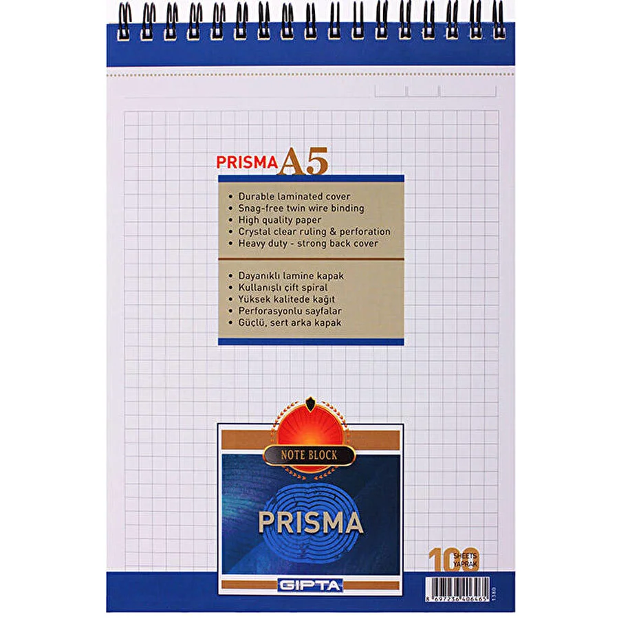 Gıpta Prisma A5 100yp Üstten Spiralli Bloknot Not Defteri Karei / B35 Gıpta Prisma A5 100yp Üstten Spiralli Bloknot Not Defteri Karei / B35
