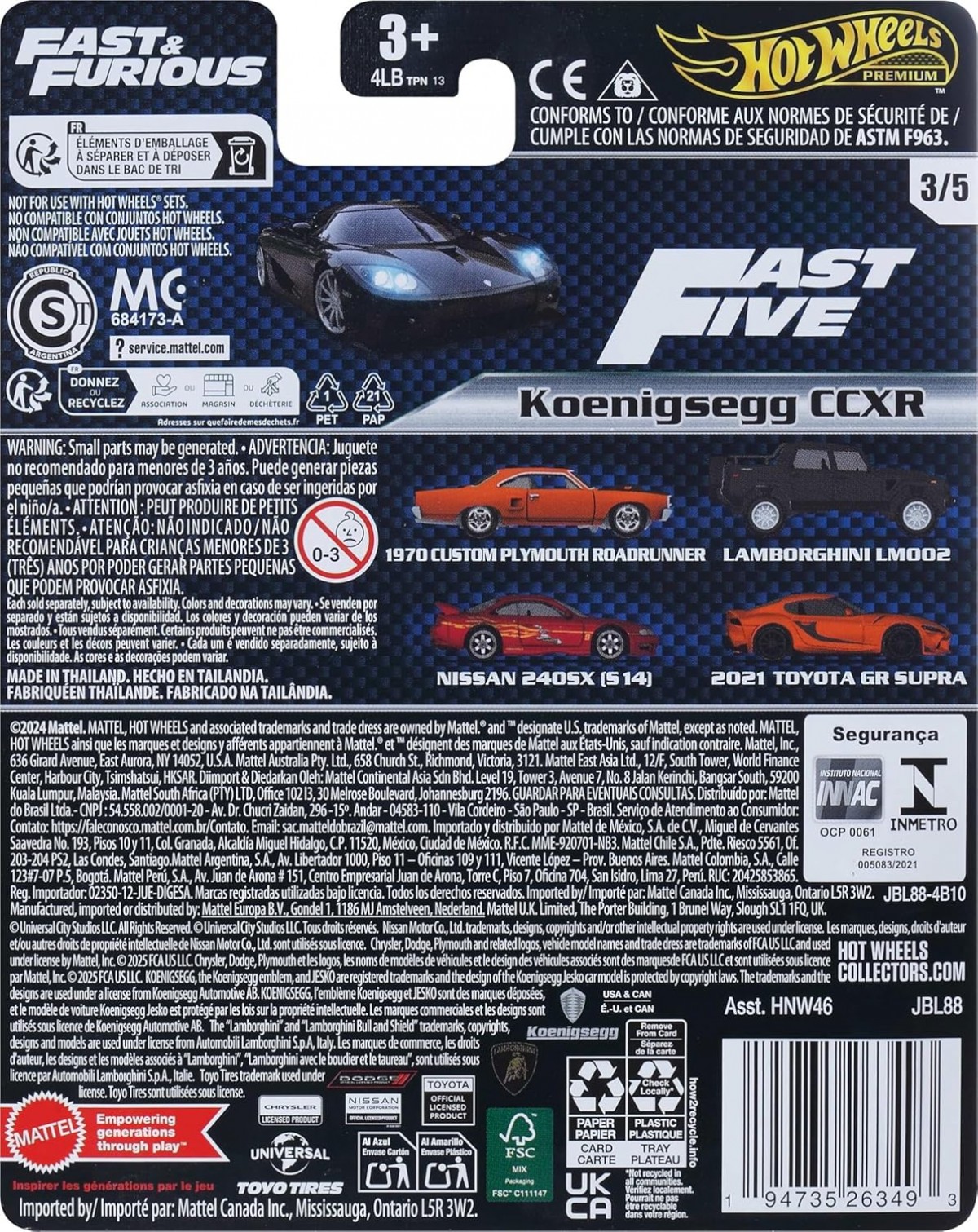 Hot Wheels Premium Fast & Furious Koenigsegg CCXR - JBL88 / Hot Wheels Premium Fast & Furious Koenigsegg CCXR - JBL88 /