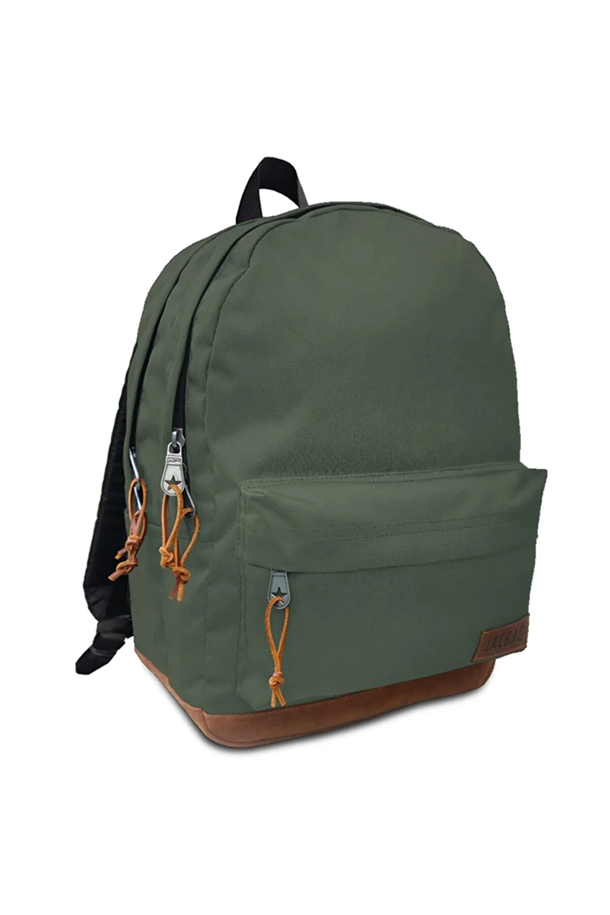 Jacbag Campus İki Bölmeli Deri Tabanlı Sırt Çantası Haki