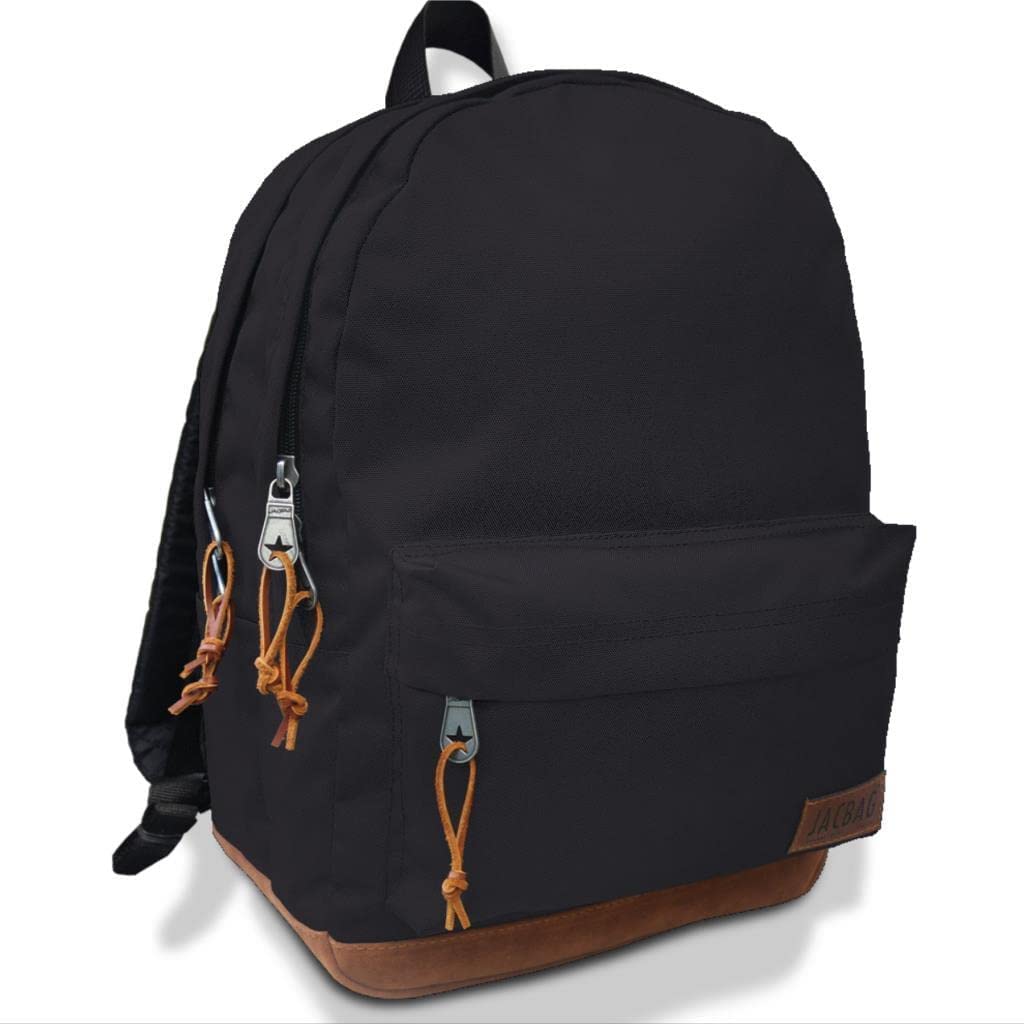 Jacbag Campus İki Bölmeli Deri Tabanlı Sırt Çantası Siyah