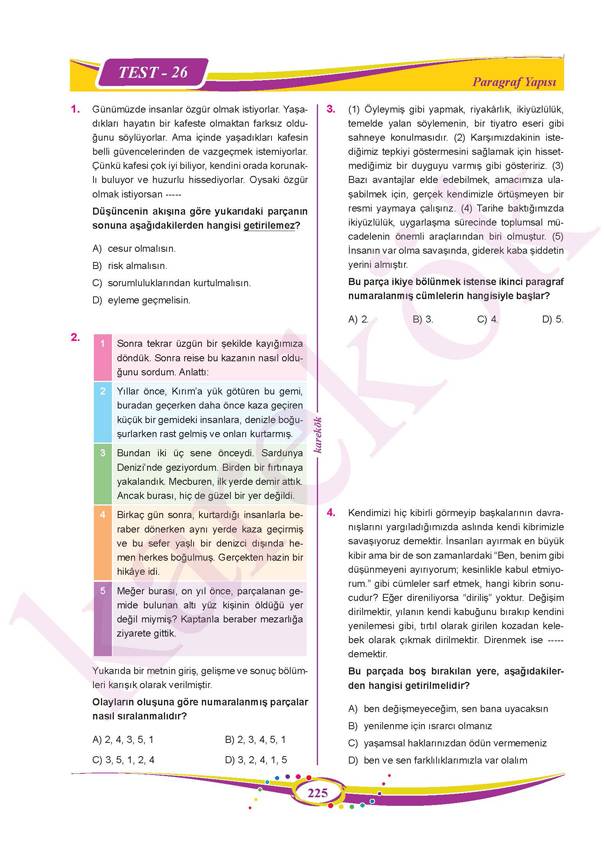 Karekök Yayınları 8. Sınıf  LGS 1. Paragraf Soru Bankası