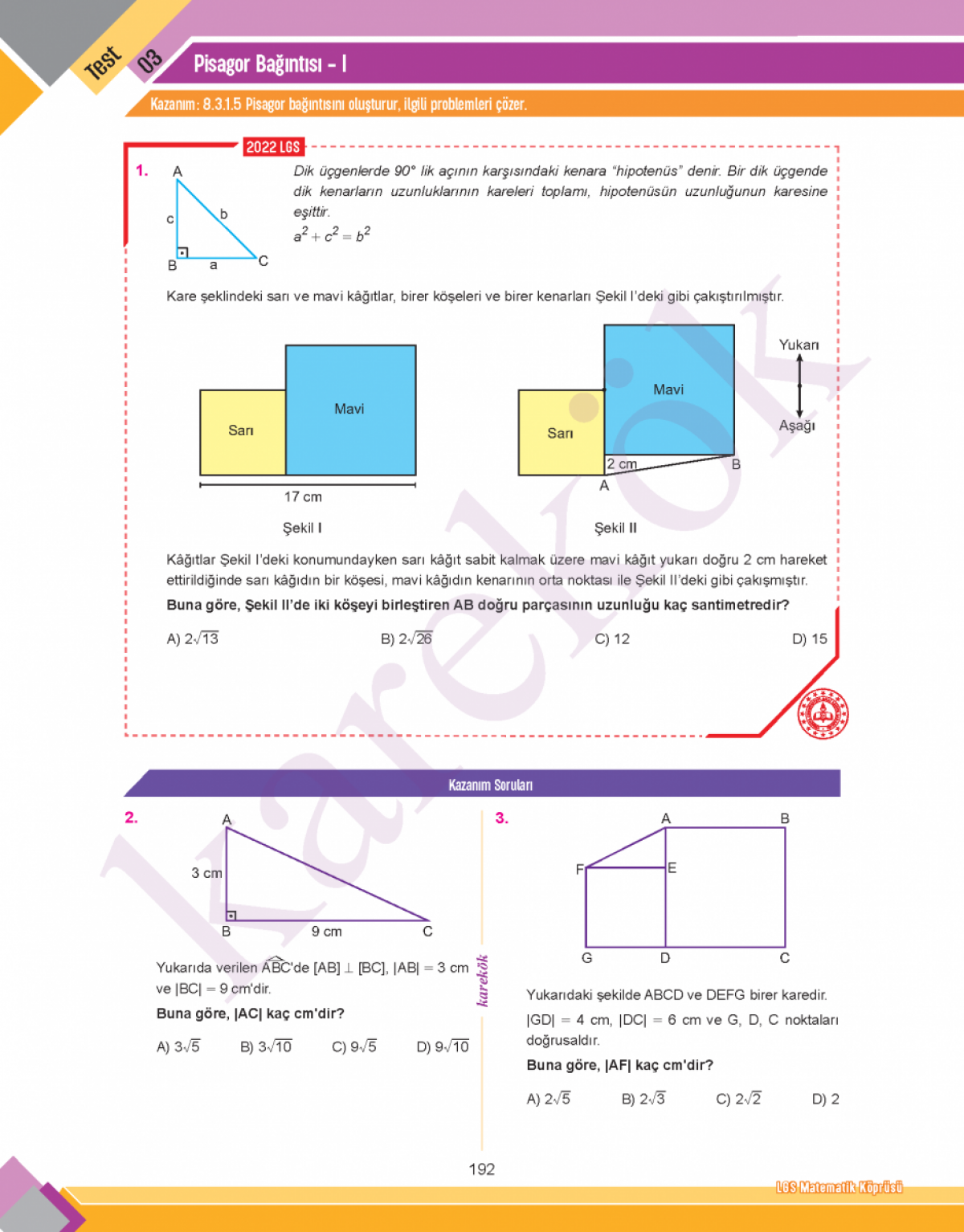 Karekök Yayınları 8. Sınıf LGS Matematik Köprüsü
