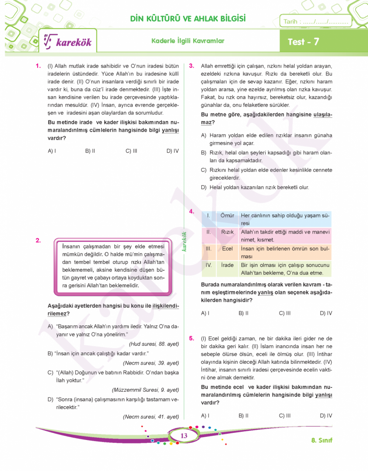 Karekök Yayınları 8. Sınıf  LGS Tüm Dersler Soru Bankası
