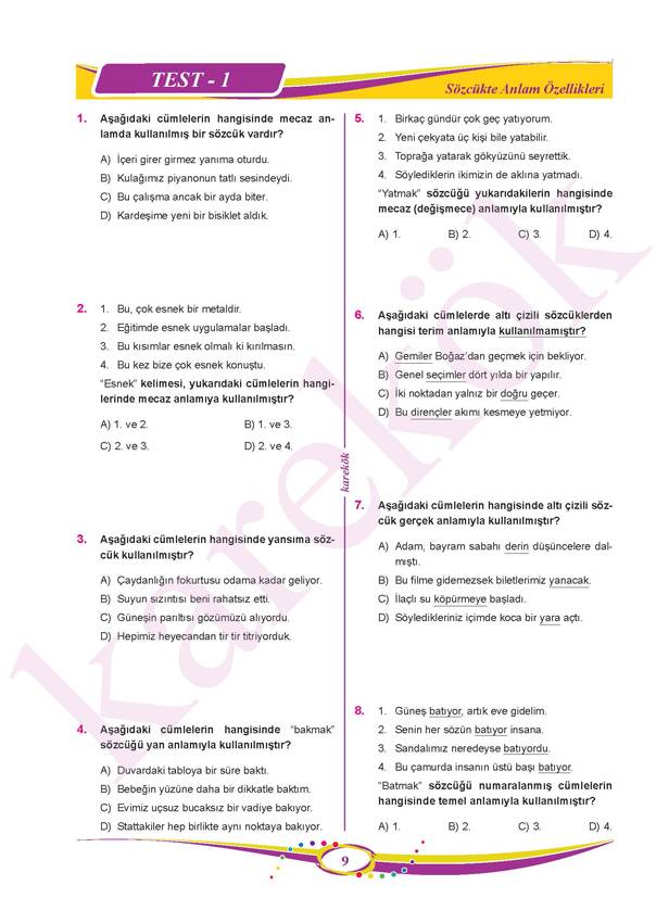 Karekök Yayınları 8. Sınıf LGS Türkçe Soru Bankası