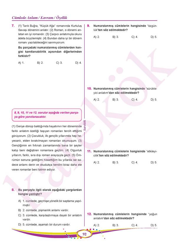 Karekök Yayınları 8. Sınıf LGS Türkçe Soru Bankası