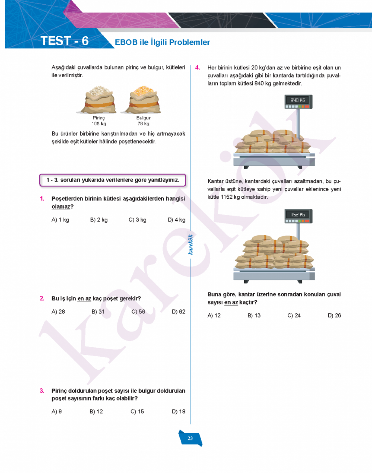 Karekök Yayınları 8. Sınıf  Matematik Soru Bankası