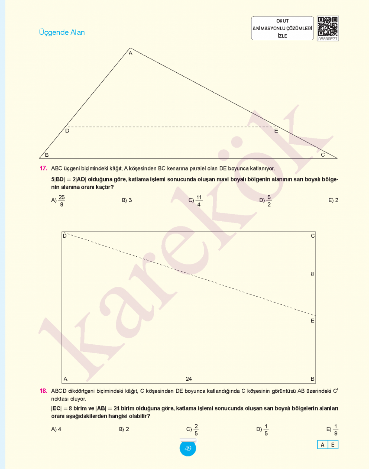 Karekök Yayınları TYT-AYT Geometride Kağıt Katlama Soruları ve Çözüm Stratejileri