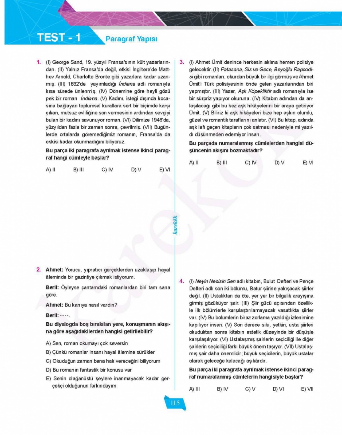 Karekök Yayınları TYT Paragraf Soru Bankası Karekök Yayınları TYT Paragraf Soru Bankası