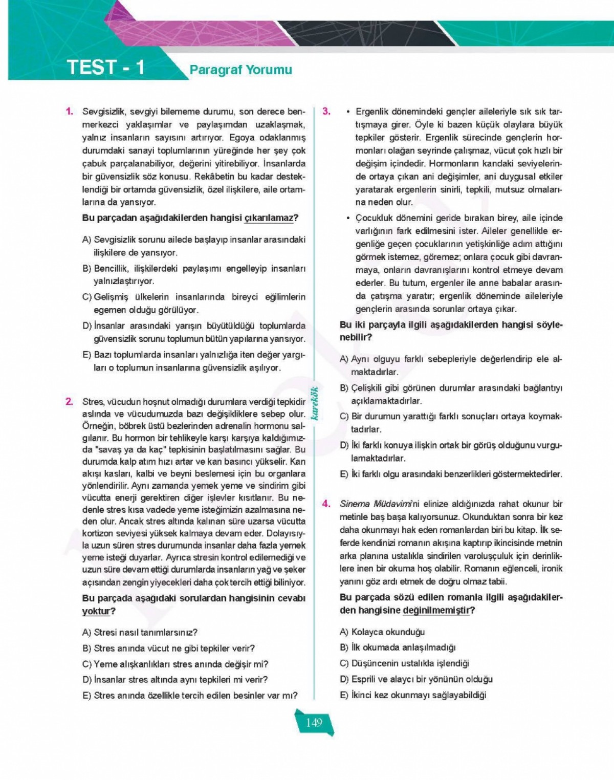 Karekök Yayınları TYT Paragraf Soru Bankası Karekök Yayınları TYT Paragraf Soru Bankası