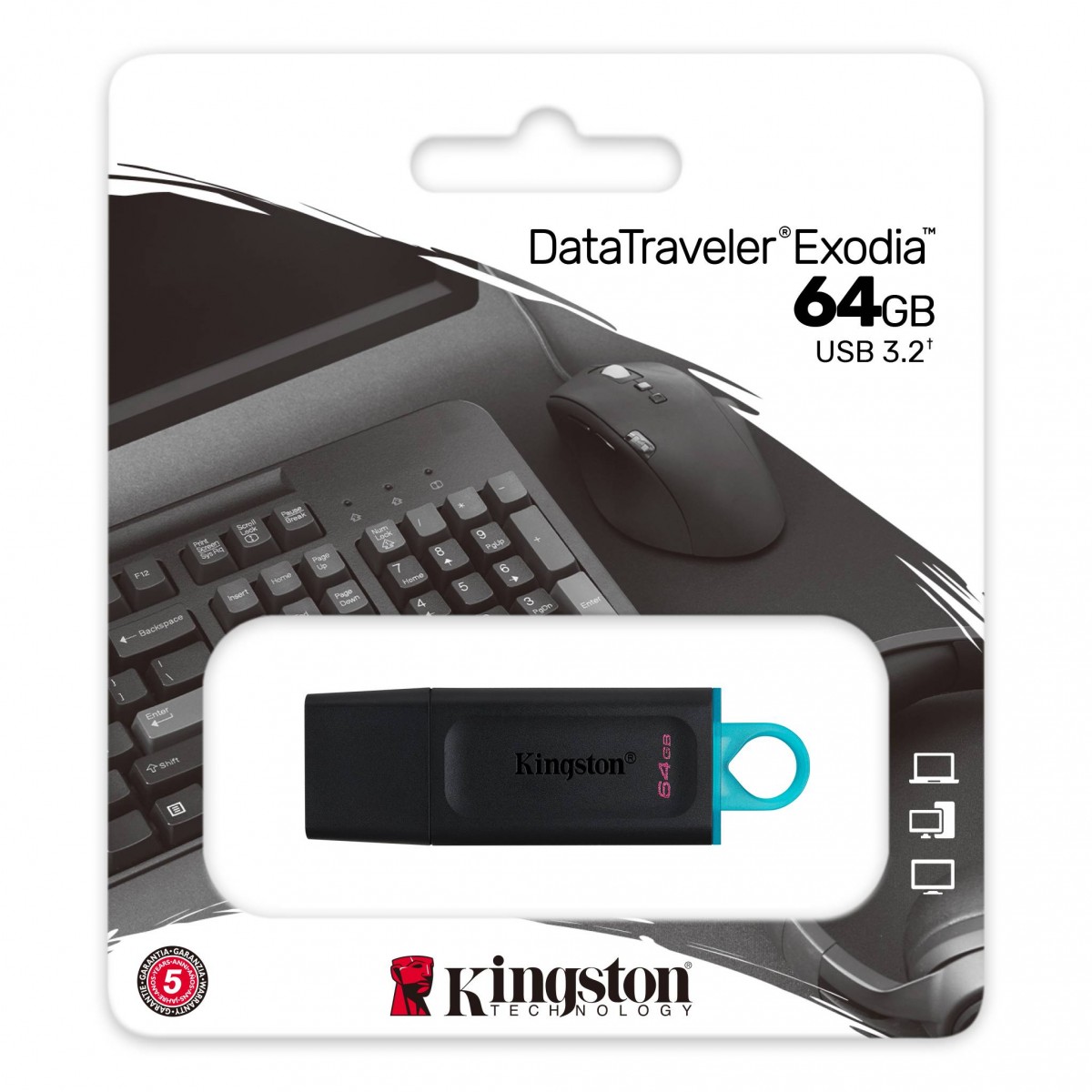 Kingston 64GB USB3.2 Gen 1 DataTraveler Exodia (Black + Teal) Flash Bellek / DTX/64GB