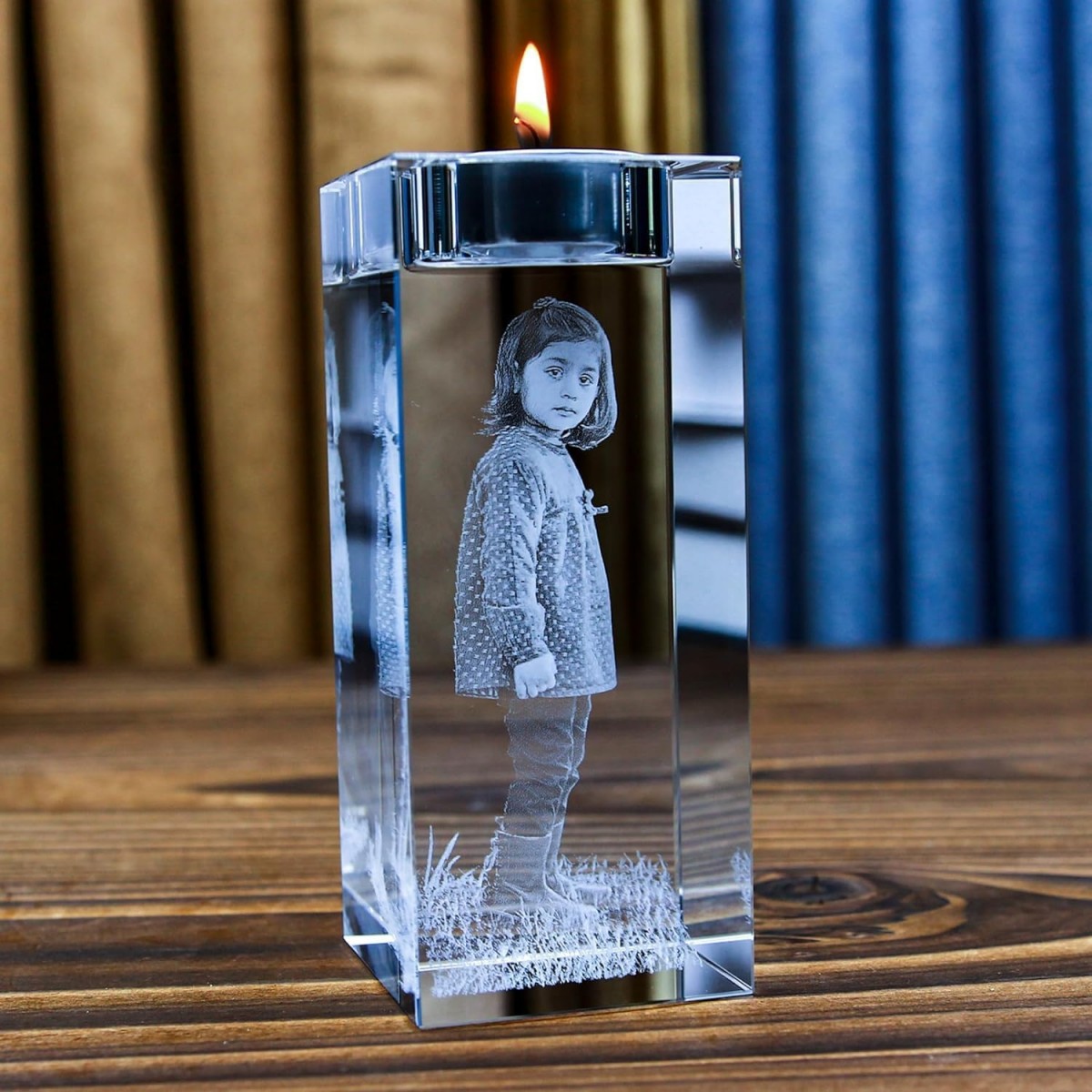 Kişiye Özel Tasarımlı 3D Fotoğraflı Kristal Mumluk Hediyelik Anı / 1850