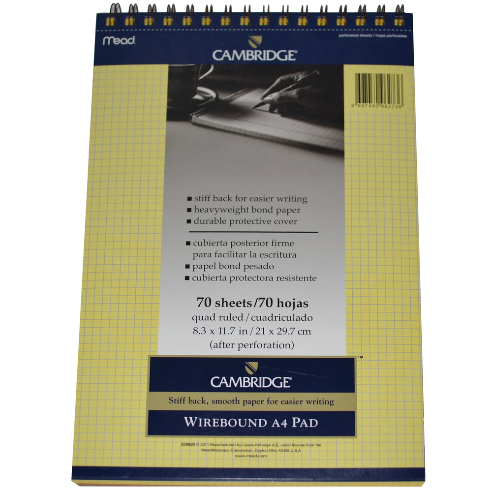 Mead Cambridge A4 Bloknot Kareli 70 Yaprak Sarı Kağıt Mead Cambridge A4 Bloknot Kareli 70 Yaprak Sarı Kağıt