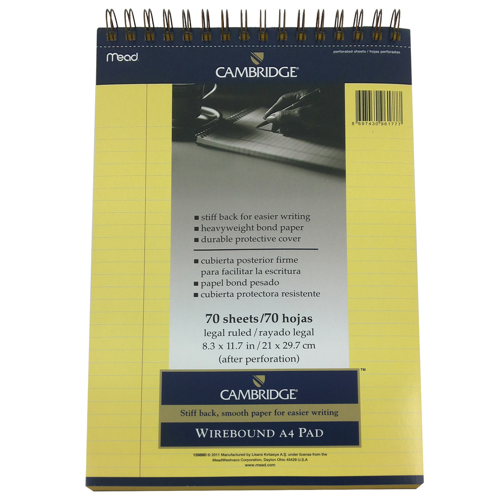 Mead Cambridge A4 Bloknot Kareli 70 Yaprak Sarı Kağıt Mead Cambridge A4 Bloknot Kareli 70 Yaprak Sarı Kağıt