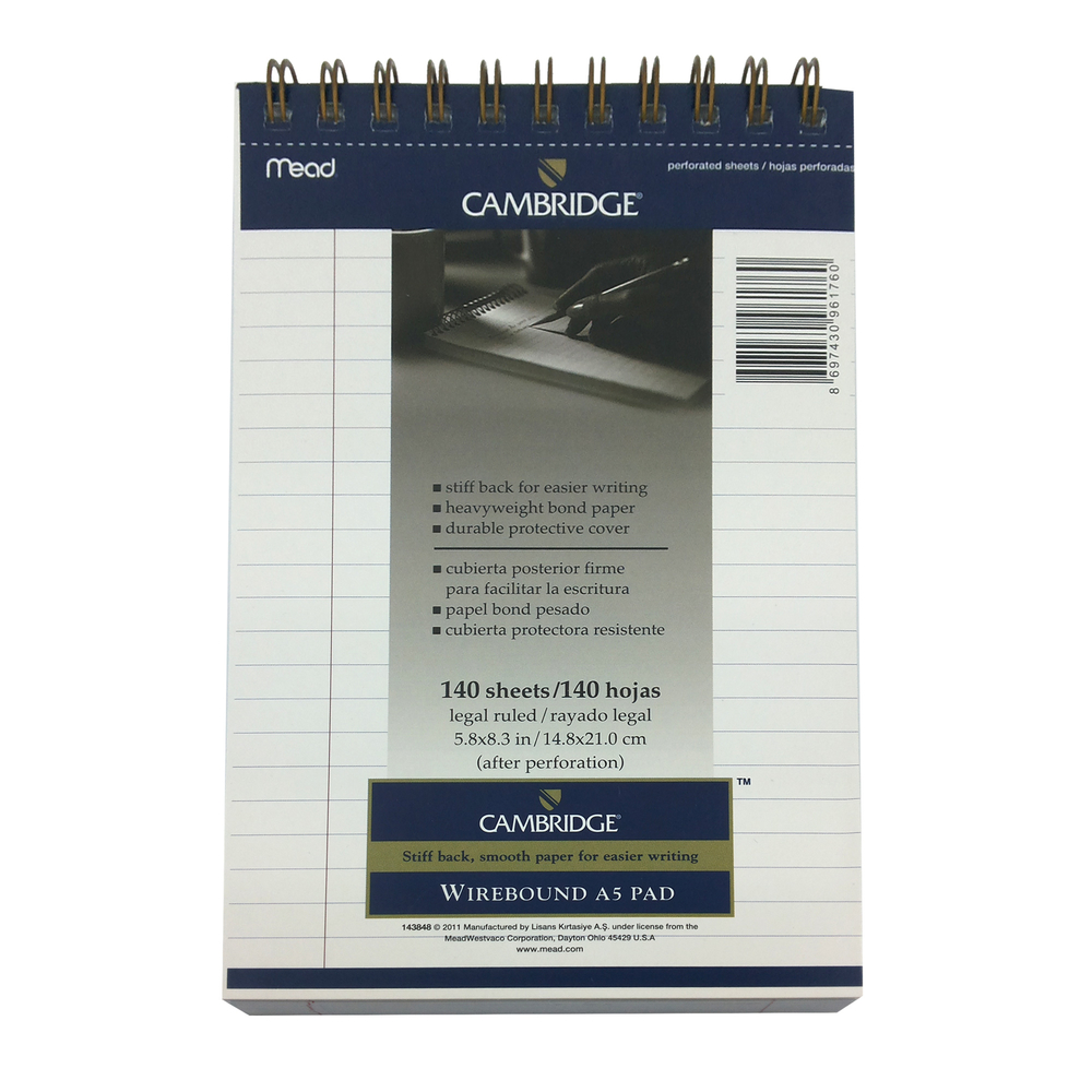 Mead Cambridge A5 Bloknot Çizgili 70 Yaprak Beyaz Kağıt Mead Cambridge A5 Bloknot Çizgili 70 Yaprak Beyaz Kağıt