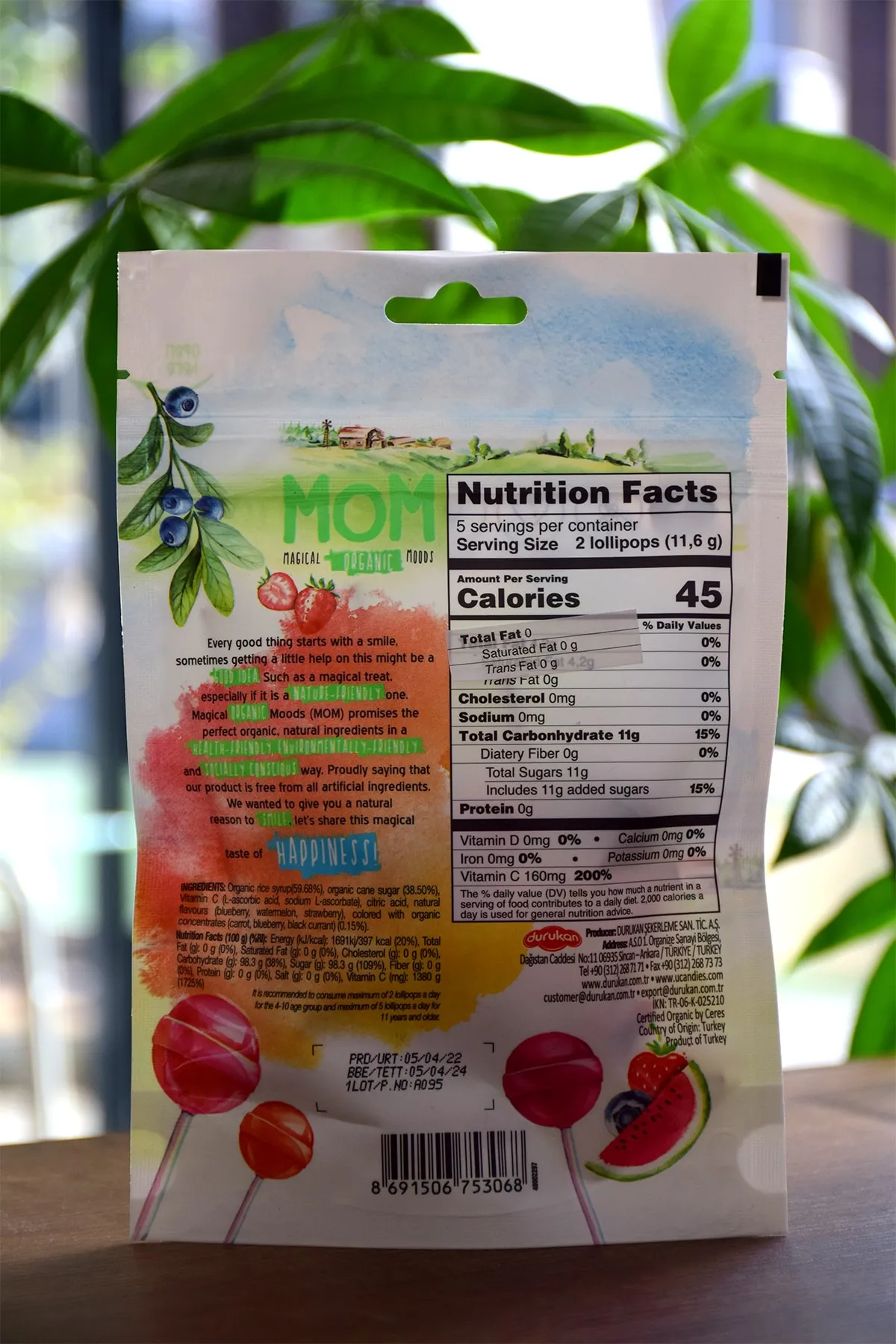 Mom Organik Lolipop (çilek, Karpuz, Yaban Mersini Ve C Vitamini) - 2 Paket