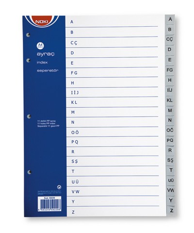 Noki A4 Seperatör A-Z Ayraç 11 Delikli - No:59229 Noki A4 Seperatör A-Z Ayraç 11 Delikli - No:59229