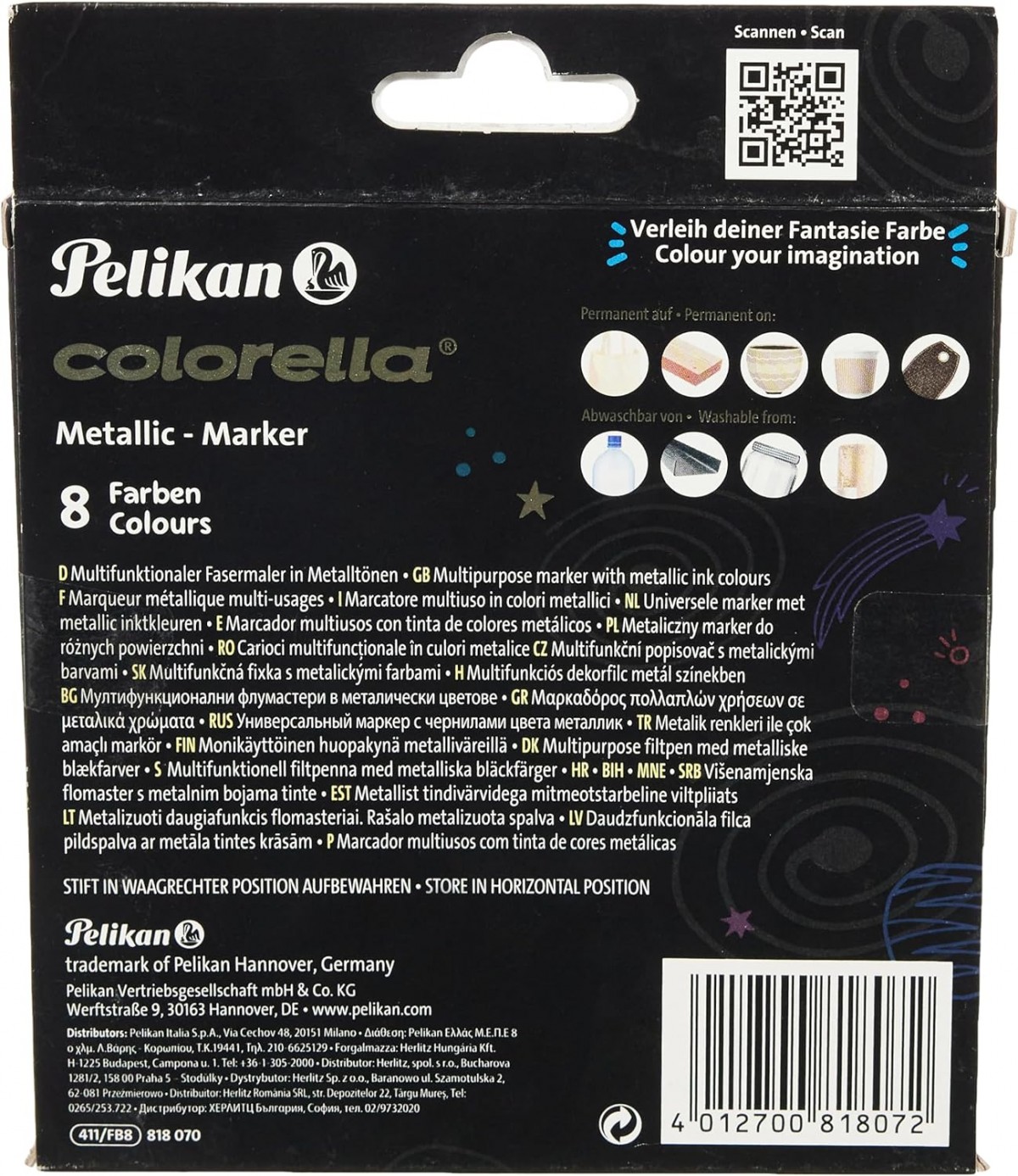 Pelikan Colorella 8'li Jumbo Metalik Keçeli Boya Kalemi / 411-FB8