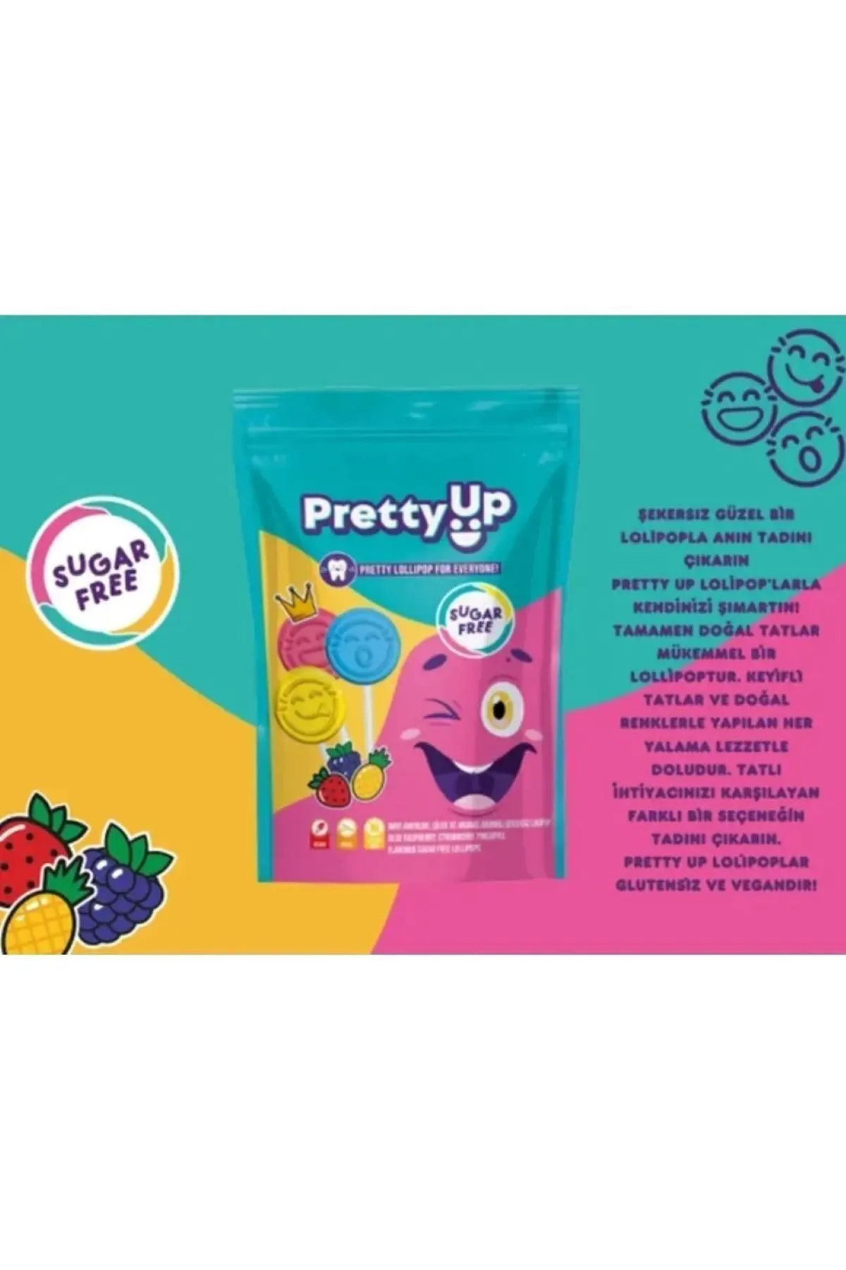 Pretty Up Diş Dostu Şekersiz Yassı Lolipop Vegan Ve Glutensiz 5.5gr - 1 Paket