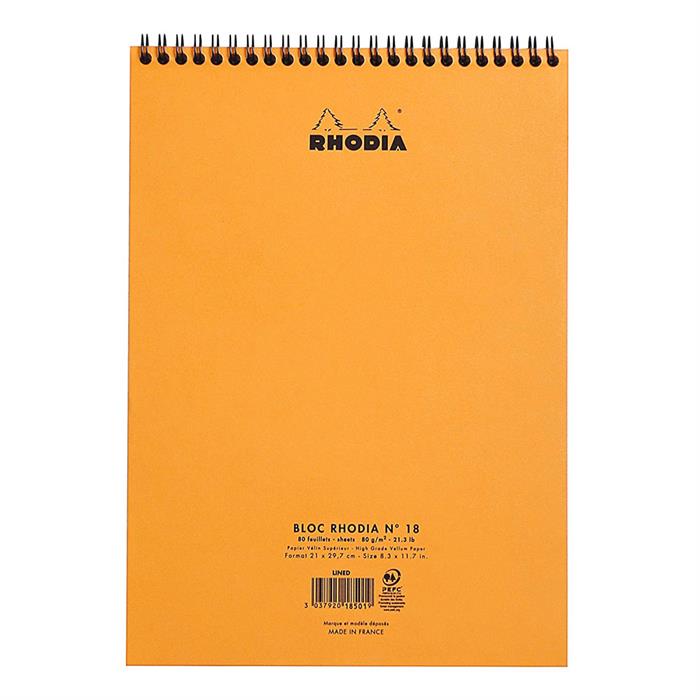 Rhodia Basics A4 Üstten Spiralli 80yp Çizgili Bloknot Turuncu / 18501