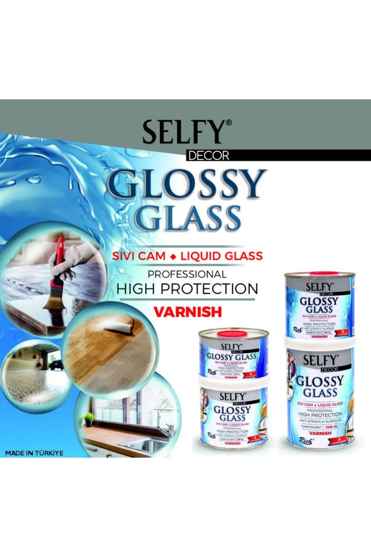 Rich Selfy Decor Glossy Glass Sıvı Cam Vernik 500+250ml /