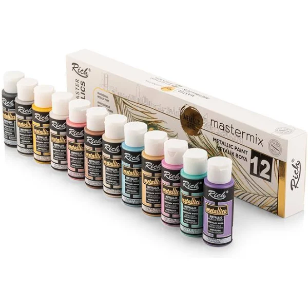 Rich Mastermix 12x60cc Akrilik Boya METALİK RENKLER Set / 14296 Rich Mastermix 12x60cc Akrilik Boya METALİK RENKLER Set / 14296