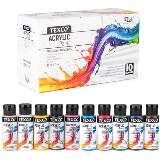 Rich Texco 10x60ml Akrilik Boya Seti Canlı Renkler / 19911